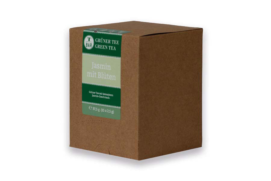 Teebox Jasmin mit Blueten Gruentee