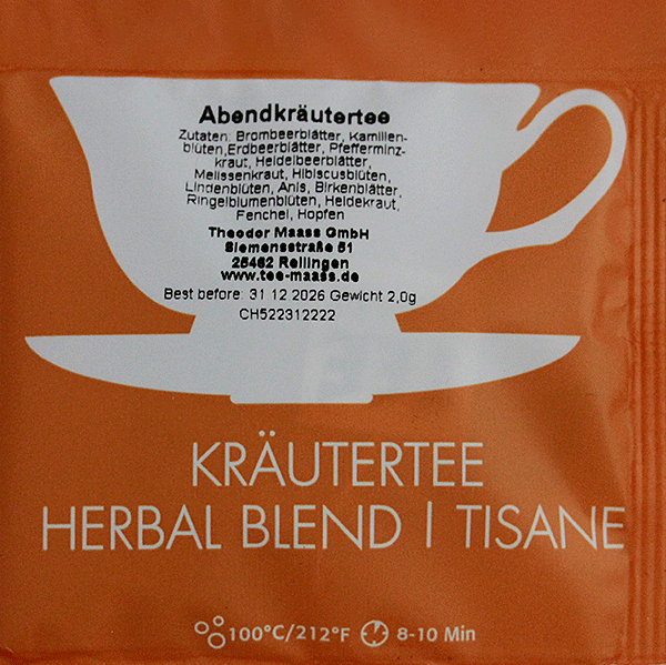 Kraeutertee Abendkraeuter im Teebeutel