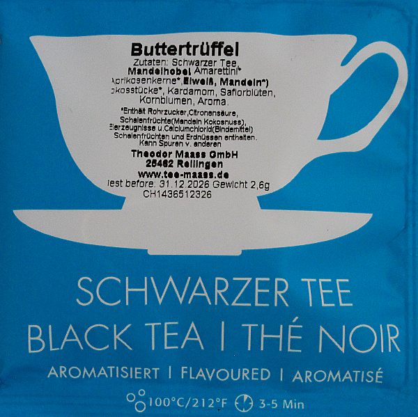 Schwarzertee Buttertrueffel im Teebeutel